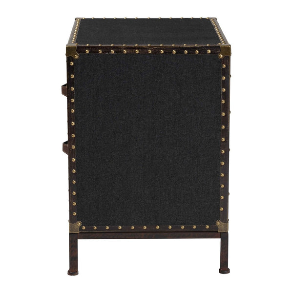 Baxton Studio Baxton Laura Vintage Black Canvas 2-Drawer End Table Trunk - Stylish Storage for Any Room JY23B236-Laura Black Trunk-ET