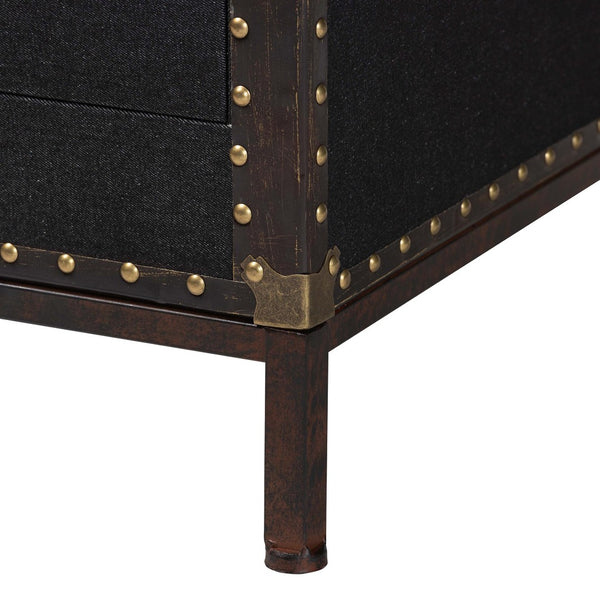 Baxton Studio Baxton Laura Vintage Black Canvas 2-Drawer End Table Trunk - Stylish Storage for Any Room JY23B236-Laura Black Trunk-ET