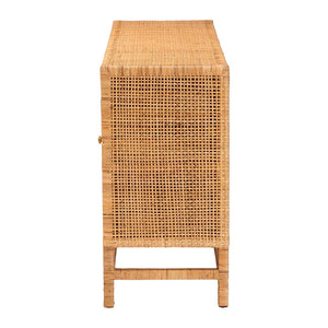 Baxton Studio bali Vivan Bohemian Honey Rattan and Mahogany 3-Drawer Storage Cabinet for Stylish Organization Vivan-SV2089-Natural-Rattan-Cabinet