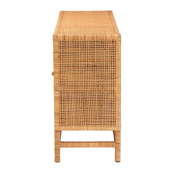 Baxton Studio bali Vivan Bohemian Honey Rattan and Mahogany 3-Drawer Storage Cabinet for Stylish Organization Vivan-SV2089-Natural-Rattan-Cabinet