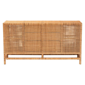 Baxton Studio bali Vivan Bohemian Honey Rattan and Mahogany 3-Drawer Storage Cabinet for Stylish Organization Vivan-SV2089-Natural-Rattan-Cabinet