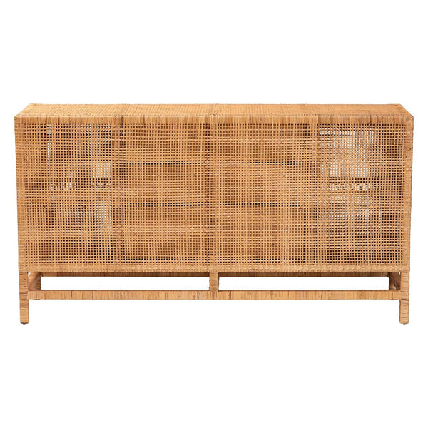 Baxton Studio bali Vivan Bohemian Honey Rattan and Mahogany 3-Drawer Storage Cabinet for Stylish Organization Vivan-SV2089-Natural-Rattan-Cabinet