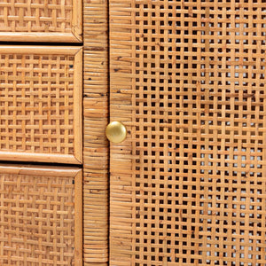 Baxton Studio bali Vivan Bohemian Honey Rattan and Mahogany 3-Drawer Storage Cabinet for Stylish Organization Vivan-SV2089-Natural-Rattan-Cabinet