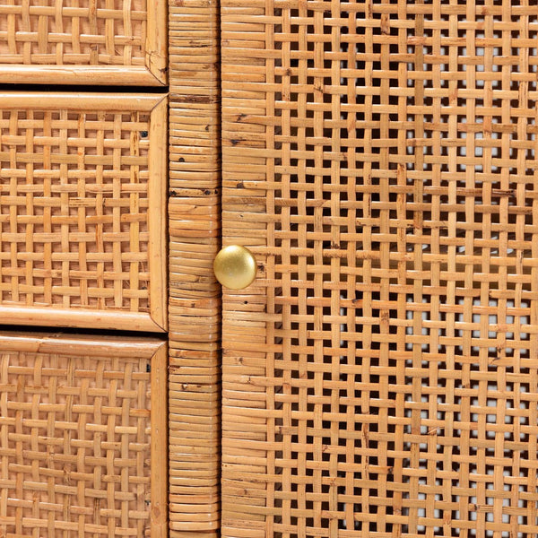 Baxton Studio bali Vivan Bohemian Honey Rattan and Mahogany 3-Drawer Storage Cabinet for Stylish Organization Vivan-SV2089-Natural-Rattan-Cabinet