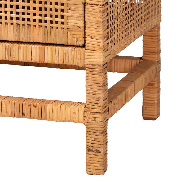 Baxton Studio bali Vivan Bohemian Honey Rattan and Mahogany 3-Drawer Storage Cabinet for Stylish Organization Vivan-SV2089-Natural-Rattan-Cabinet