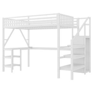 English Elm Metal Full Loft Bed with L Shaped Desk Wardrobe Rgb Lighting and Usb Charging White W2593S00054
