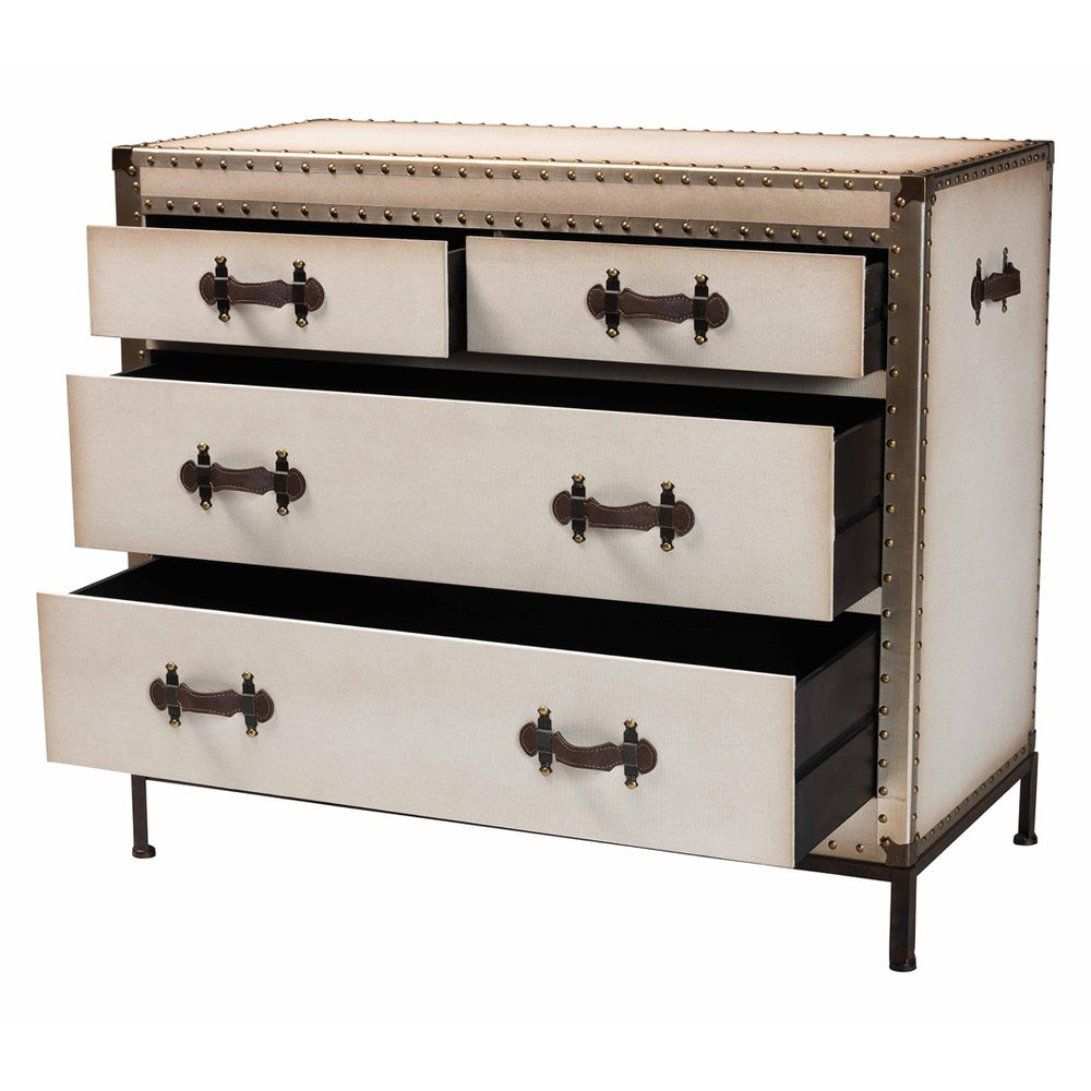 Baxton Studio Baxton Studio Benton Vintage Canvas 4-Drawer Storage Cabinet for Stylish Home Organization Solutions White JY23B238-White-Cabinet