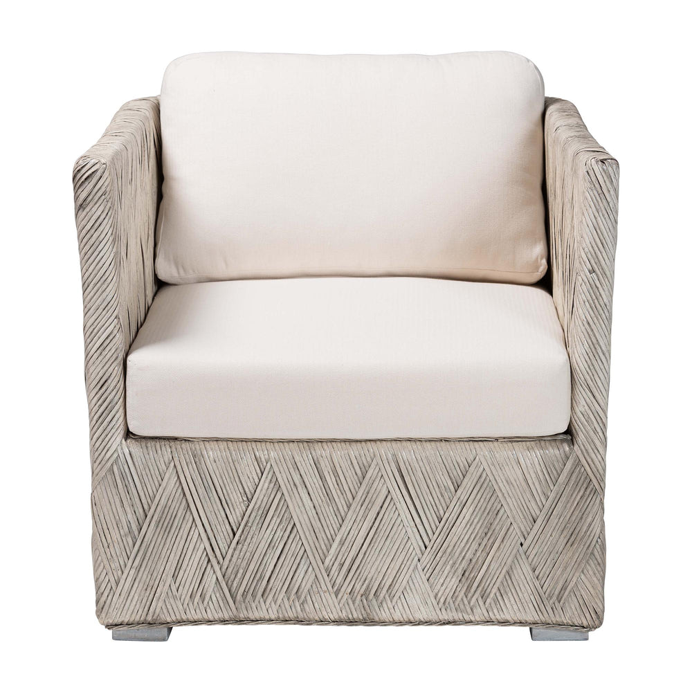 Baxton Studio Bali Melbourne Natural Rattan Lounge Chair - Handwoven Tuxedo Armchair With Removable Cushions And Compact Footprint Melbourne-White Wash-Cushion-CC