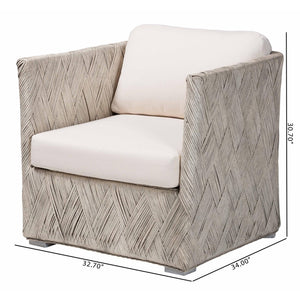 Baxton Studio Bali Melbourne Natural Rattan Lounge Chair - Handwoven Tuxedo Armchair With Removable Cushions And Compact Footprint Melbourne-White Wash-Cushion-CC