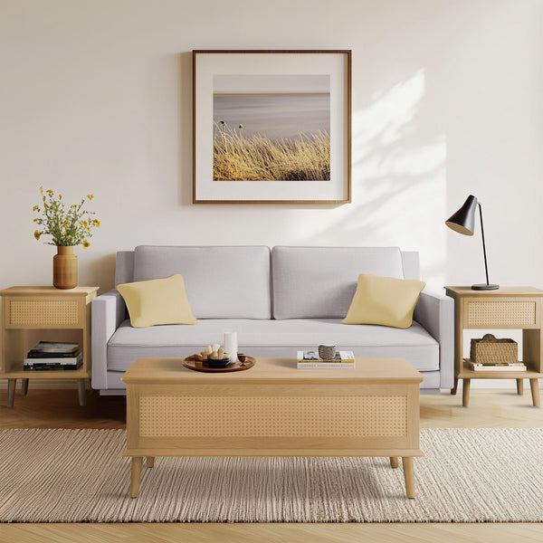 JLA Home 510 Design - Lift-Top Rattan Coffee Table with Soft-Close Lift, Hidden Storage, Mid-Century Wood Legs, Versatile Surface FUR120-0055