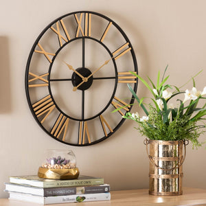 Baxton Studio Baxton Studio Auden Stylish Black and Gold Metal Wall Clock – Modern Industrial Home Décor Accent JY23B456-Metal Wall-Clock