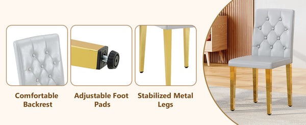 English Elm 4-piece Brown Suede Dining Chair Set with Tufted Back and Walnut Metal Legs Gold,Light Gray W1151P361186