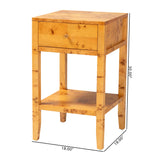 bali & pari Ghina Modern and Contemporary Natural Light Mappa Burl Wood 1-Drawer Nightstand