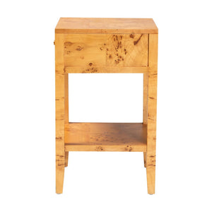 Baxton Studio bali Ghina Modern Nightstand in Natural Mappa Real Burl Wood – 1 Drawer & Open Shelf for Storage SVN-1517B-Natural Burl Op1-Ghina-NS