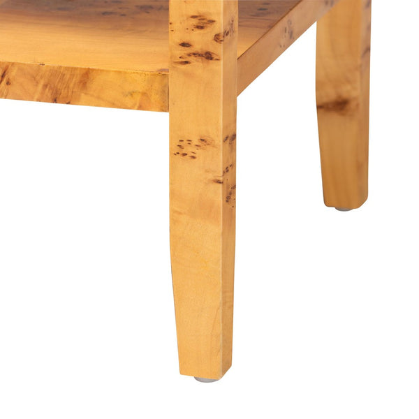 Baxton Studio bali Ghina Modern Nightstand in Natural Mappa Real Burl Wood – 1 Drawer & Open Shelf for Storage SVN-1517B-Natural Burl Op1-Ghina-NS