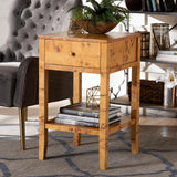 bali & pari Ghina Modern and Contemporary Natural Light Mappa Burl Wood 1-Drawer Nightstand