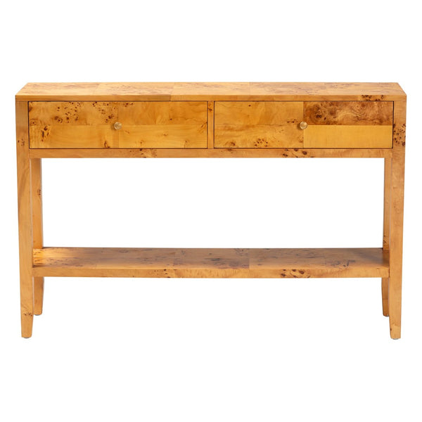 Baxton Studio bali Ghina Modern Natural Burl Wood Console Table - 2-Drawer Storage & Open Shelf for Stylish Interiors SVN-1518-Natural Burl Op1-Ghina-Console Table