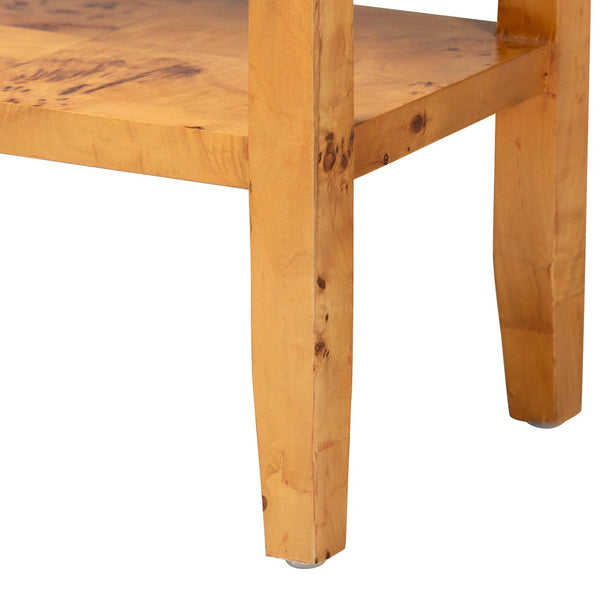 Baxton Studio bali Ghina Modern Natural Burl Wood Console Table - 2-Drawer Storage & Open Shelf for Stylish Interiors SVN-1518-Natural Burl Op1-Ghina-Console Table