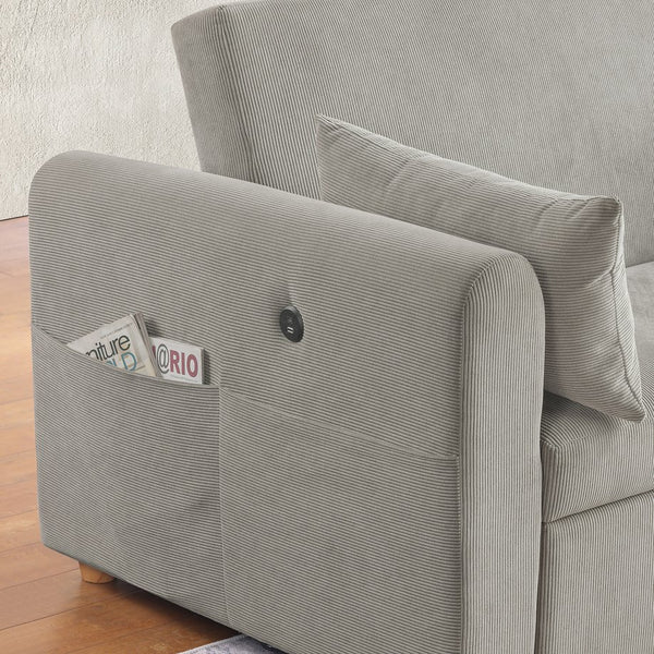 English Elm Corduroy Convertible Sleeper Loveseat with USB Charging, Magazine Pockets, Plush Pillows & Space-Saving Design Gray B016P405886