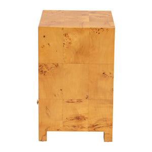 Baxton Studio bali Camira Modern Nightstand - Unique Handcrafted Natural Burl Wood with Drawer & Open Shelf Design SVN-1150-Natural Burl Op1-Nella-NS