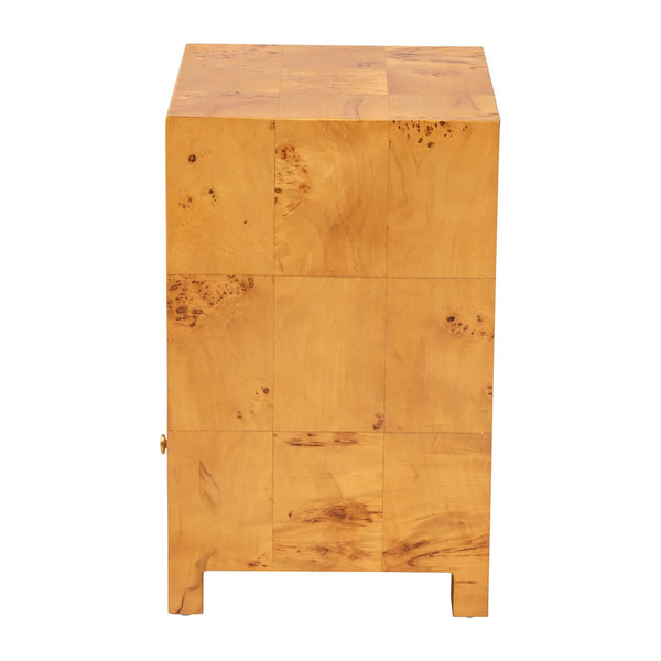 Baxton Studio bali Camira Modern Nightstand - Unique Handcrafted Natural Burl Wood with Drawer & Open Shelf Design SVN-1150-Natural Burl Op1-Nella-NS