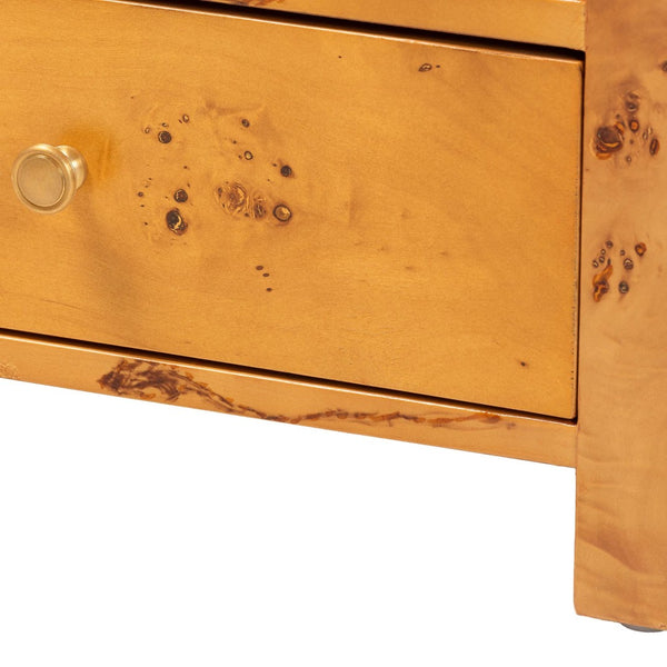 Baxton Studio bali Camira Modern Nightstand - Unique Handcrafted Natural Burl Wood with Drawer & Open Shelf Design SVN-1150-Natural Burl Op1-Nella-NS