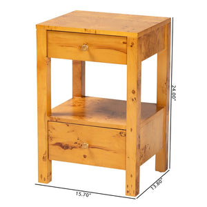 Baxton Studio bali Azmi Modern Natural Burl Wood Nightstand with 2 Drawers & Open Shelf for Stylish Storage Solutions SVN-1151-Natural Burl Op1-Azmi-NS