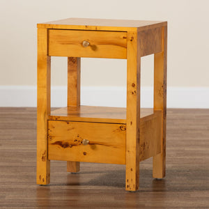 Baxton Studio bali Azmi Modern Natural Burl Wood Nightstand with 2 Drawers & Open Shelf for Stylish Storage Solutions SVN-1151-Natural Burl Op1-Azmi-NS