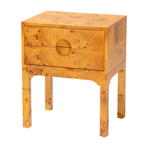 bali & pari Kayla Modern and Contemporary Natural Light Mappa Burl Wood 2-Drawer Nightstand