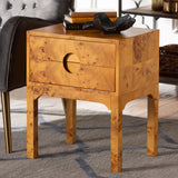 bali & pari Kayla Modern and Contemporary Natural Light Mappa Burl Wood 2-Drawer Nightstand