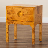 bali & pari Kayla Modern and Contemporary Natural Light Mappa Burl Wood 2-Drawer Nightstand