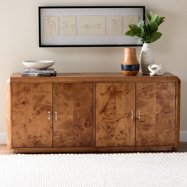 Baxton Studio bali Valora Modern 4-Door Sideboard Buffet in Natural Mappa Burl Wood – Unique & Functional Elegance SVN-1296-Natural Burl-Mega-Cabinet