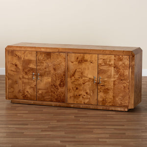 Baxton Studio bali Valora Modern 4-Door Sideboard Buffet in Natural Mappa Burl Wood – Unique & Functional Elegance SVN-1296-Natural Burl-Mega-Cabinet