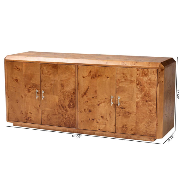 Baxton Studio bali Valora Modern 4-Door Sideboard Buffet in Natural Mappa Burl Wood – Unique & Functional Elegance SVN-1296-Natural Burl-Mega-Cabinet