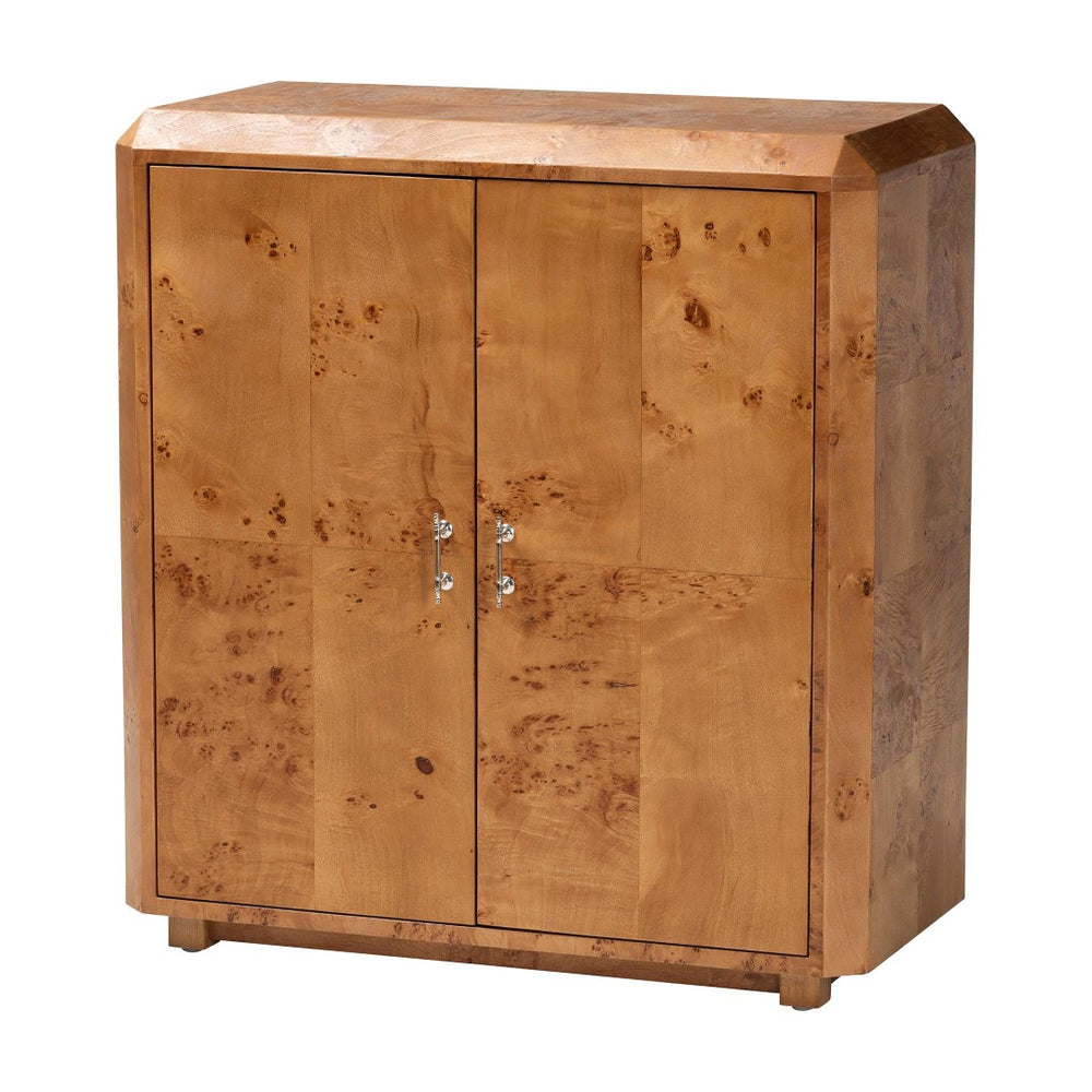 Baxton Studio bali Valora Modern Natural Mappa Burl Wood 2-Door Console Cabinet - Unique Storage & Display Solution SVN-1308B-Natural Burl-Nebu-2DR-Cabinet