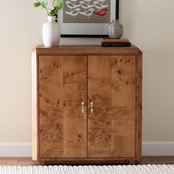 Baxton Studio bali Valora Modern Natural Mappa Burl Wood 2-Door Console Cabinet - Unique Storage & Display Solution SVN-1308B-Natural Burl-Nebu-2DR-Cabinet