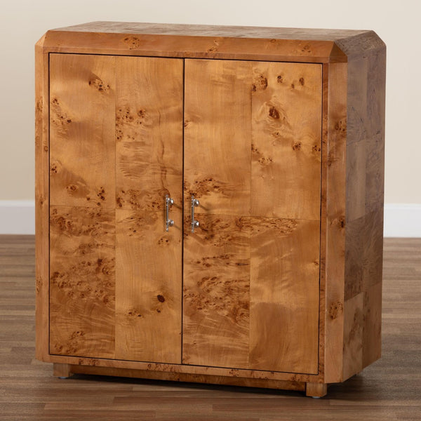 Baxton Studio bali Valora Modern Natural Mappa Burl Wood 2-Door Console Cabinet - Unique Storage & Display Solution SVN-1308B-Natural Burl-Nebu-2DR-Cabinet