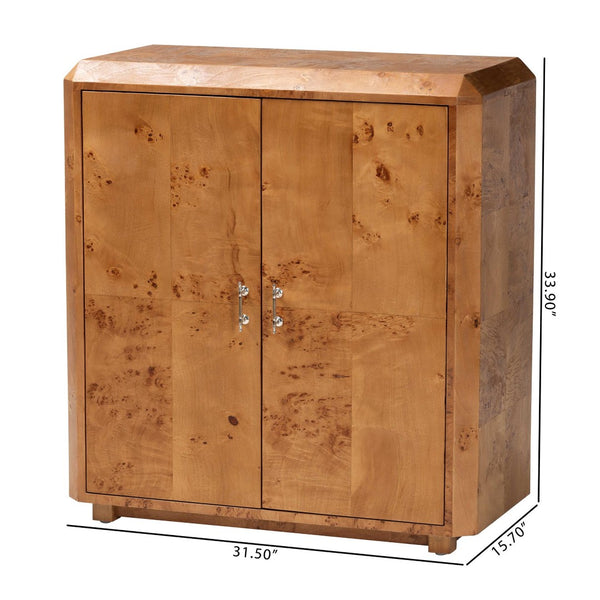 Baxton Studio bali Valora Modern Natural Mappa Burl Wood 2-Door Console Cabinet - Unique Storage & Display Solution SVN-1308B-Natural Burl-Nebu-2DR-Cabinet