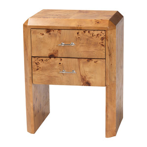 Baxton Studio bali Nebu Modern Nightstand - Handcrafted Natural Mappa Burl Wood with Unique Grain Patterns & Storage SVN-1311-Natural Burl-Nebu-NS