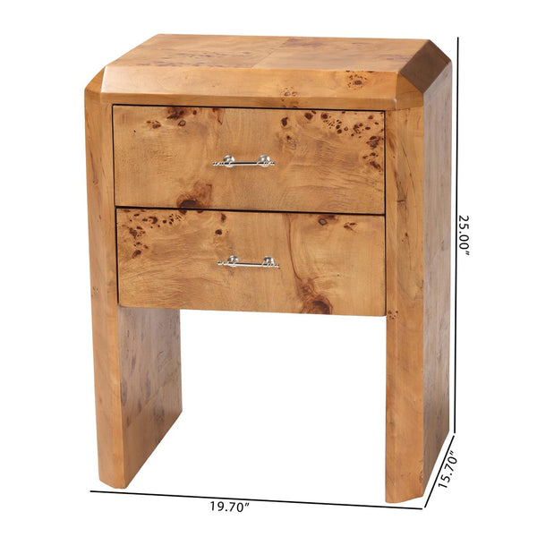 Baxton Studio bali Nebu Modern Nightstand - Handcrafted Natural Mappa Burl Wood with Unique Grain Patterns & Storage SVN-1311-Natural Burl-Nebu-NS