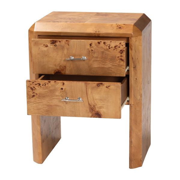 Baxton Studio bali Nebu Modern Nightstand - Handcrafted Natural Mappa Burl Wood with Unique Grain Patterns & Storage SVN-1311-Natural Burl-Nebu-NS