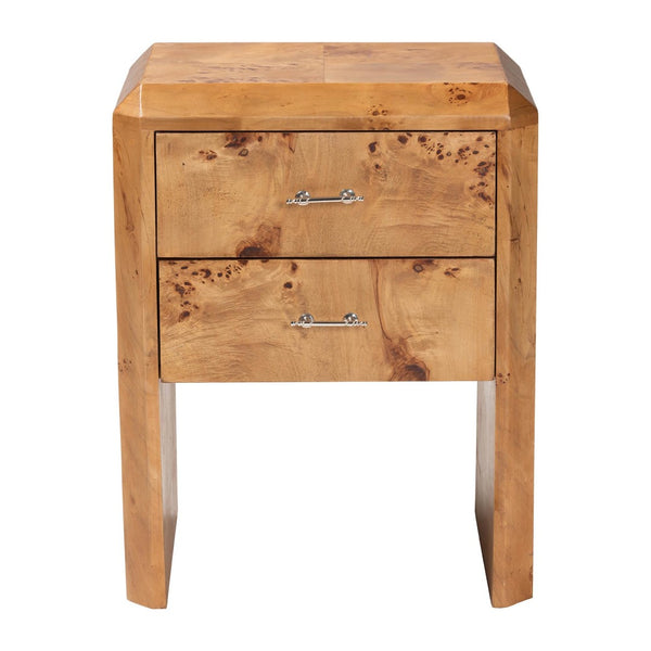 Baxton Studio bali Nebu Modern Nightstand - Handcrafted Natural Mappa Burl Wood with Unique Grain Patterns & Storage SVN-1311-Natural Burl-Nebu-NS