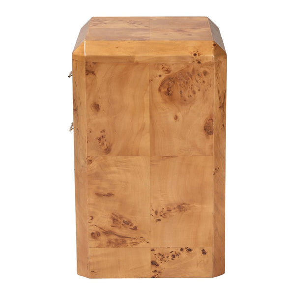 Baxton Studio bali Nebu Modern Nightstand - Handcrafted Natural Mappa Burl Wood with Unique Grain Patterns & Storage SVN-1311-Natural Burl-Nebu-NS