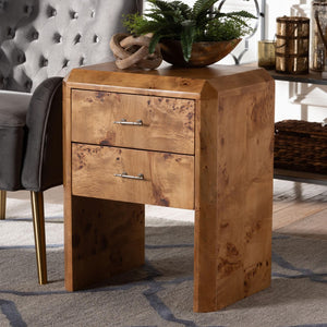 Baxton Studio bali Nebu Modern Nightstand - Handcrafted Natural Mappa Burl Wood with Unique Grain Patterns & Storage SVN-1311-Natural Burl-Nebu-NS