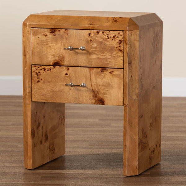 Baxton Studio bali Nebu Modern Nightstand - Handcrafted Natural Mappa Burl Wood with Unique Grain Patterns & Storage SVN-1311-Natural Burl-Nebu-NS
