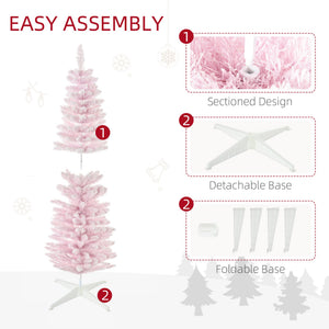 English Elm Homcom 5' Snow Flocked Slim Pencil Christmas Tree – Whimsical Indoor Decor For Small Spaces, Pink W2225P229528