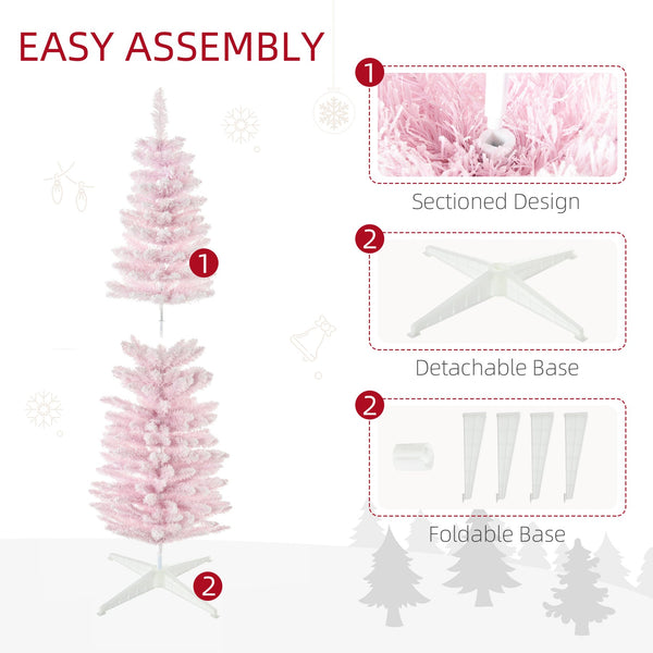English Elm Homcom 5' Snow Flocked Slim Pencil Christmas Tree – Whimsical Indoor Decor For Small Spaces, Pink W2225P229528