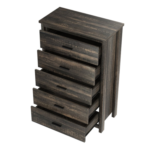 English Elm 4PCS Queen Bedroom Set with Storage Headboard & Built‑In Charging Station, 2 Nightstands, Dresser Antique Gray 54.25 L x 18.75 W x 9.25 H N733S307937A