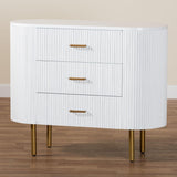 bali & pari Beyla Mid-Century White Fluted Wood and Gold Metal 3-Drawer Dresser