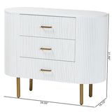 bali & pari Beyla Mid-Century White Fluted Wood and Gold Metal 3-Drawer Dresser